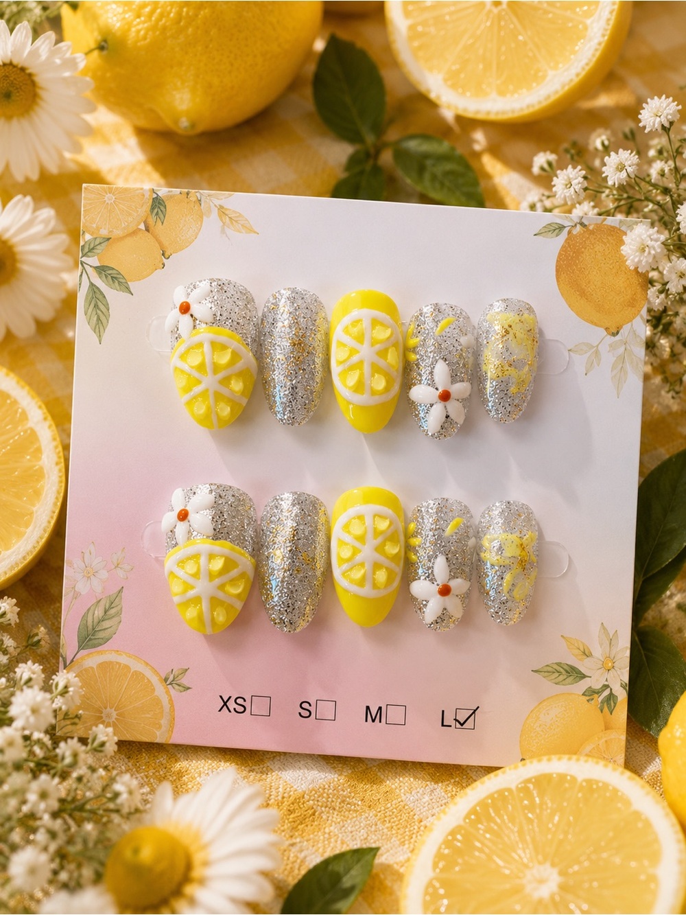 Lanyue Yellow Lemon & Silver Glitter Nail Set